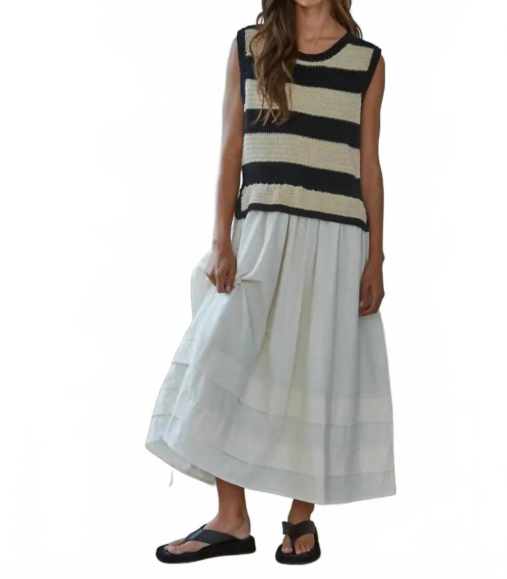 NEW BY TOGETHER cotton striped combo midi dress in natural/black